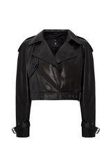 Lola Women's Cropped Biker Leather Jacket - Black - Bigardini