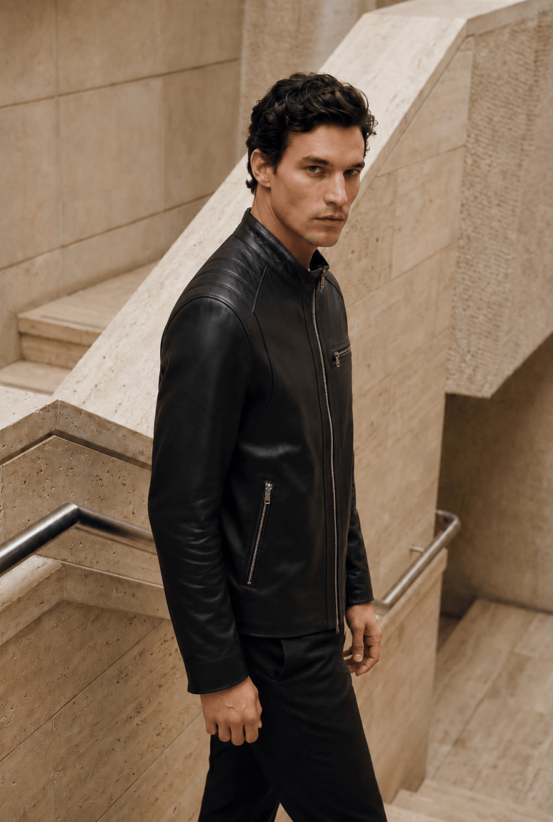 Loris Men's Black Reversible Leather Jacket - Black - Bigardini