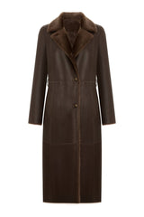 Luisa Women's Shearling Sheepskin Coat - Dark Chocolate - Bigardini