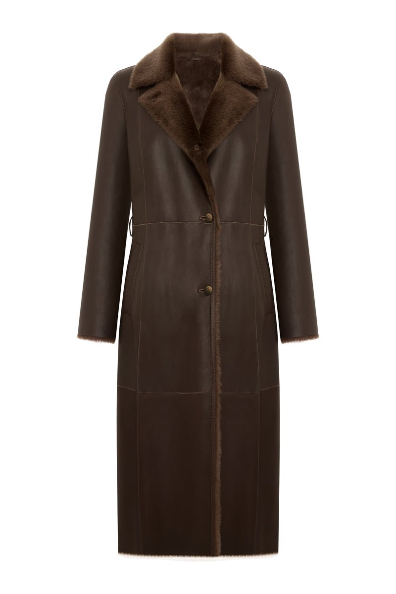 Luisa Women's Shearling Sheepskin Coat - Dark Chocolate - Bigardini