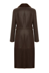 Luisa Women's Shearling Sheepskin Coat - Dark Chocolate - Bigardini