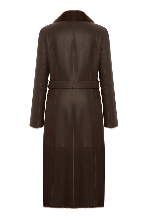 Luisa Women's Shearling Sheepskin Coat - Dark Chocolate - Bigardini