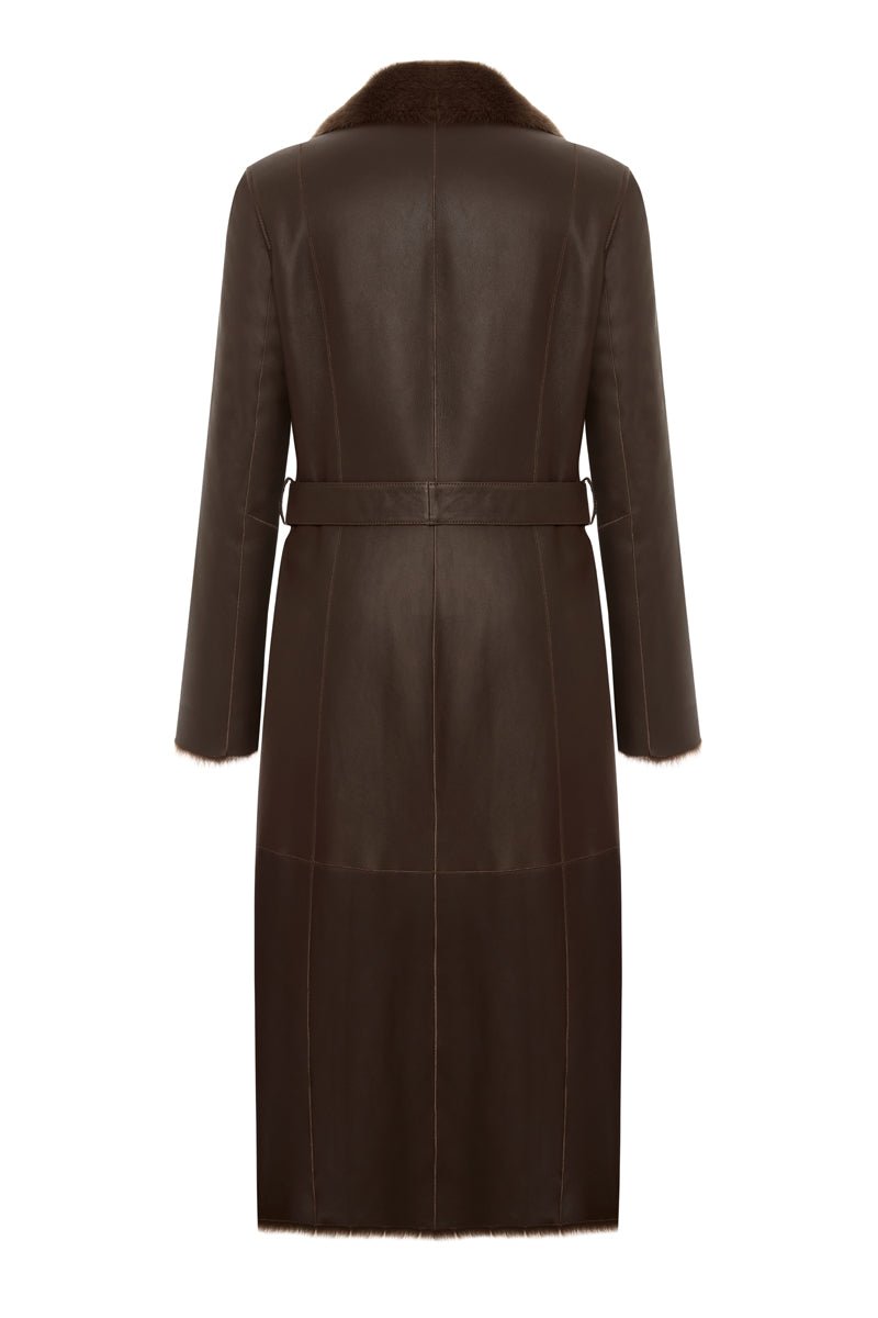 Luisa Women's Shearling Sheepskin Coat - Dark Chocolate - Bigardini