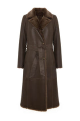Luisa Women's Shearling Sheepskin Coat - Dark Chocolate - Bigardini