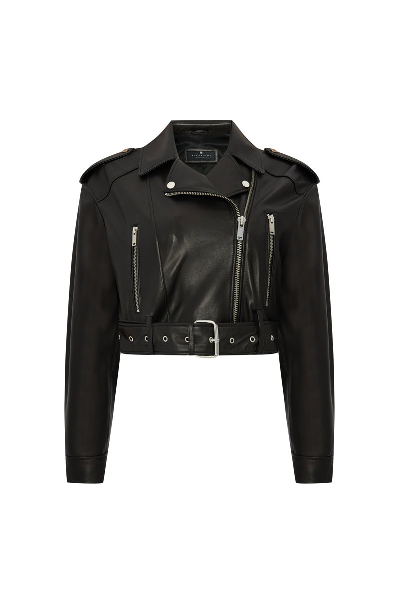 Lumi Women's Cropped Biker Leather Jacket - Black - Bigardini