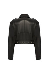 Lumi Women's Cropped Biker Leather Jacket - Black - Bigardini