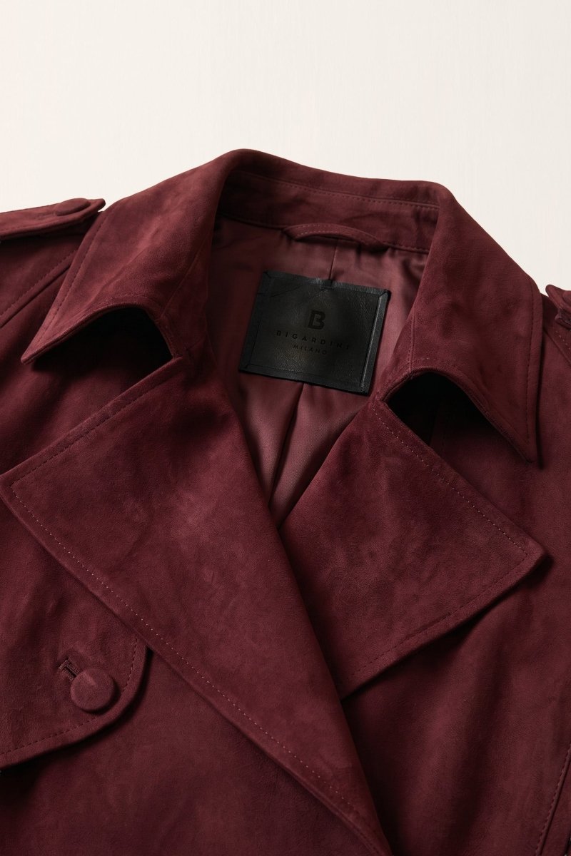 Maia Women's Cropped Oversize Suede Jacket - Burgundy - Bigardini