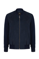 Marco Men's Suede Bomber Jacket - Navy Blue - Bigardini