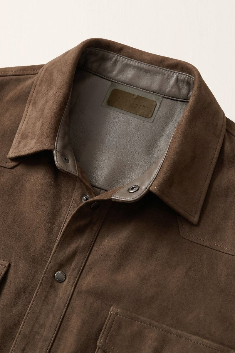Mari Women's Suede Leather Shirt - Milk Brown - Bigardini