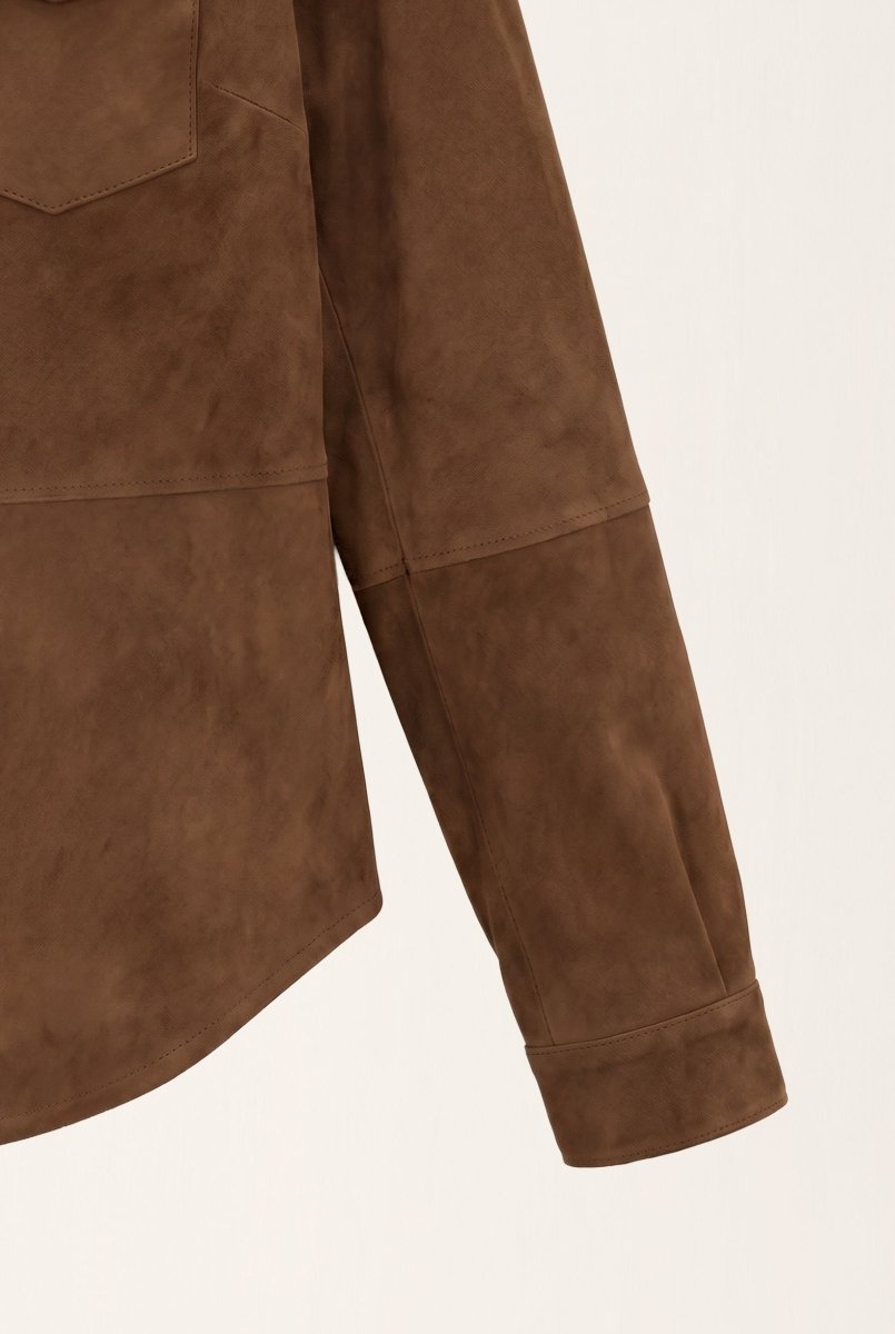 Mari Women's Suede Leather Shirt - Milk Brown - Bigardini