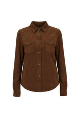 Mari Women's Suede Leather Shirt - Milk Brown - Bigardini