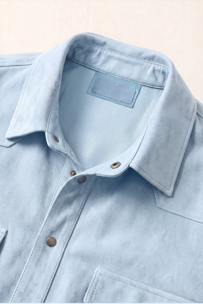 Mari Women's Suede Leather Shirt - Sky Blue - Bigardini