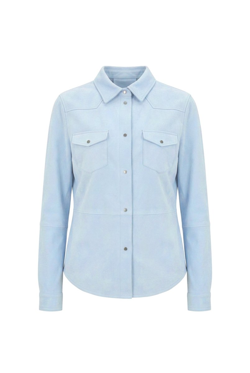 Mari Women's Suede Leather Shirt - Sky Blue - Bigardini