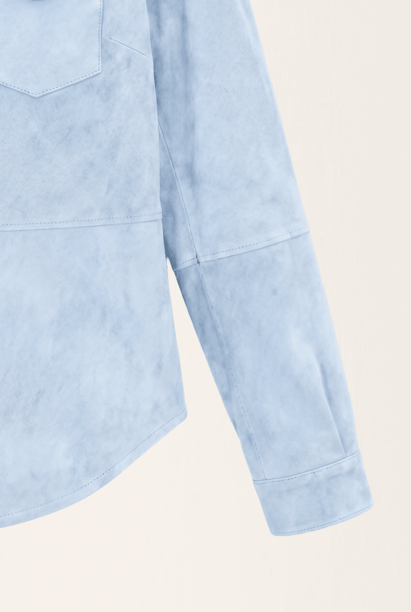 Mari Women's Suede Leather Shirt - Sky Blue - Bigardini
