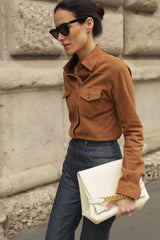 Mari Women's Suede Leather Shirt - Snuff - Bigardini