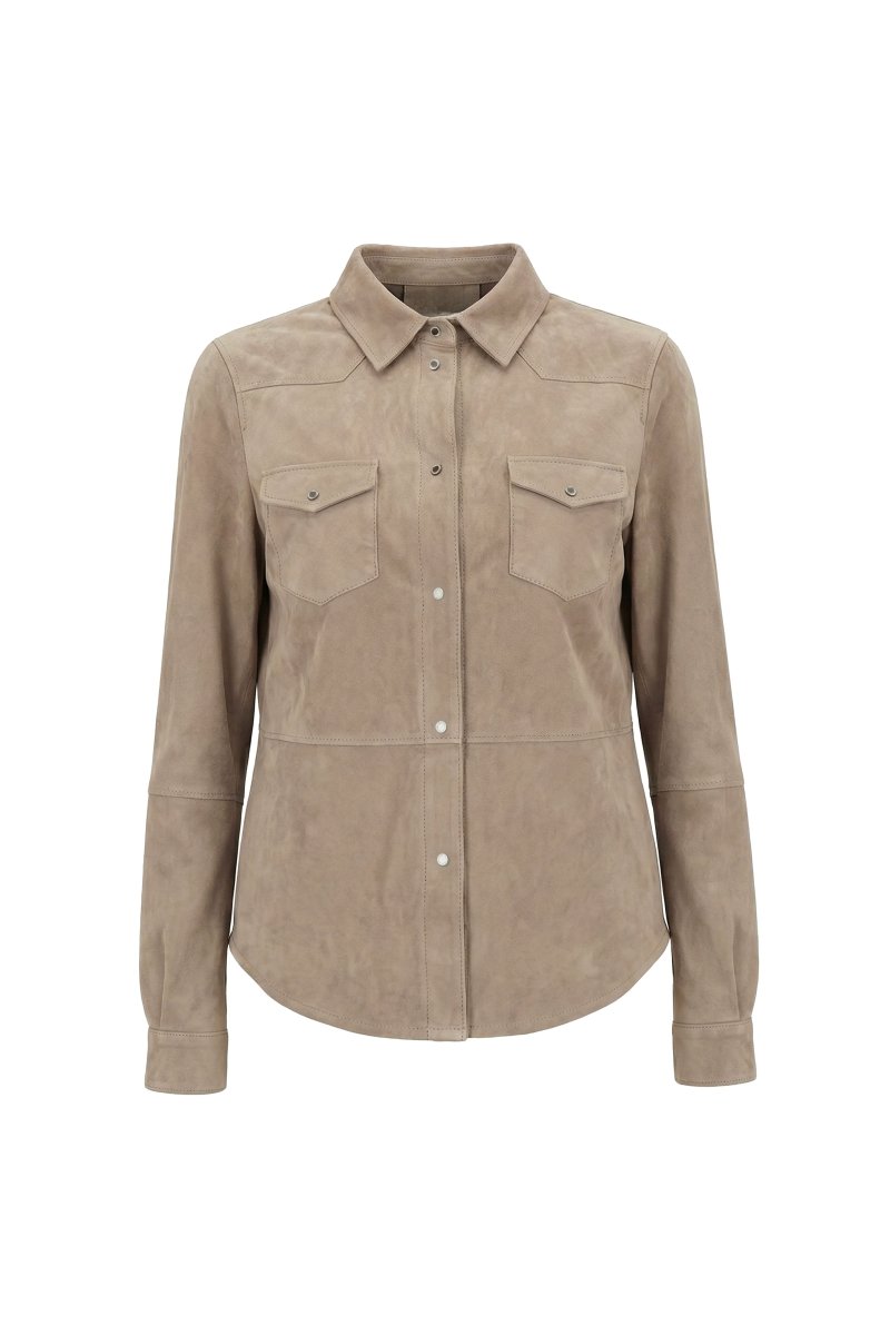 Mari Women's Suede Leather Shirt - Vison - Bigardini