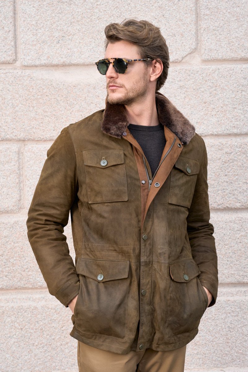 Matteo Men's Suede Padded Coat - Safari - Bigardini