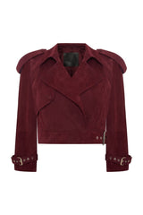 Mely Women's Cropped Oversize Suede Jacket - Burgundy - Bigardini