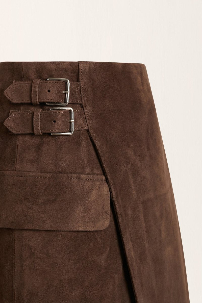 Mira Women’s Suede Long Skirt - Milk Brown - Bigardini