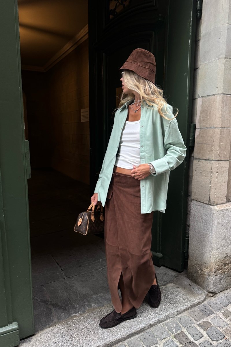 Mira Women's Suede Long Skirt - Milk Brown