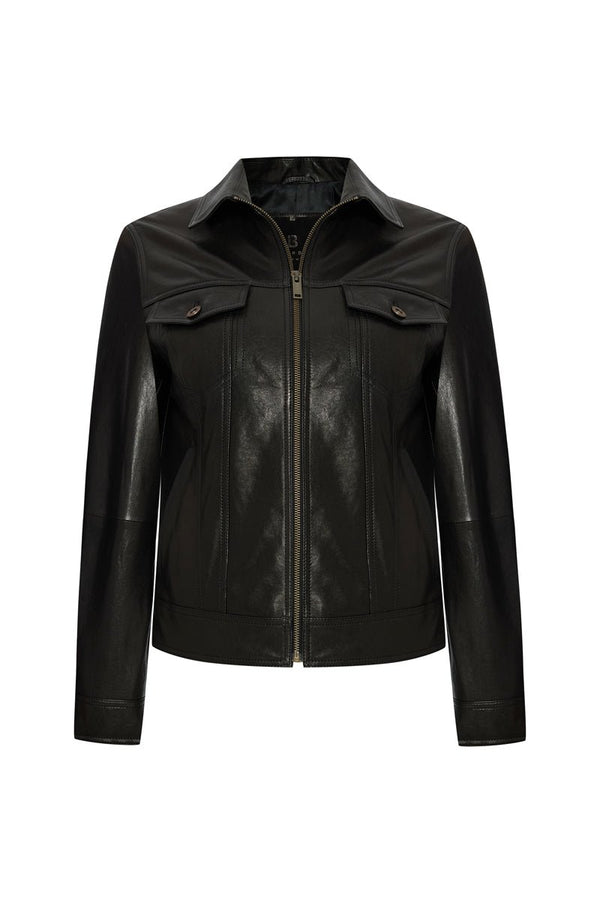 Neri Women's Trucker Leather Jacket - Black - Bigardini