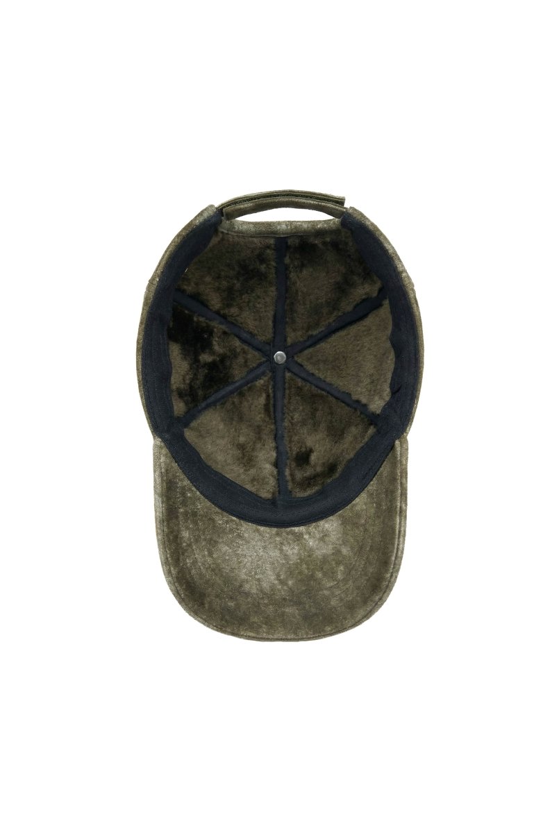 Nez Distressed Suede Baseball Cap with Shearling Lining - Olive - Bigardini