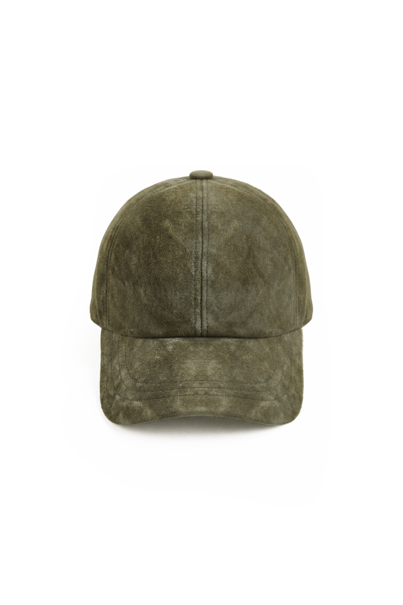 Nez Distressed Suede Baseball Cap with Shearling Lining - Olive - Bigardini