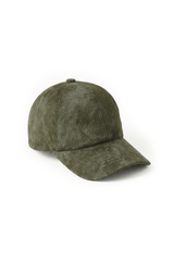 Nez Distressed Suede Baseball Cap with Shearling Lining - Olive - Bigardini