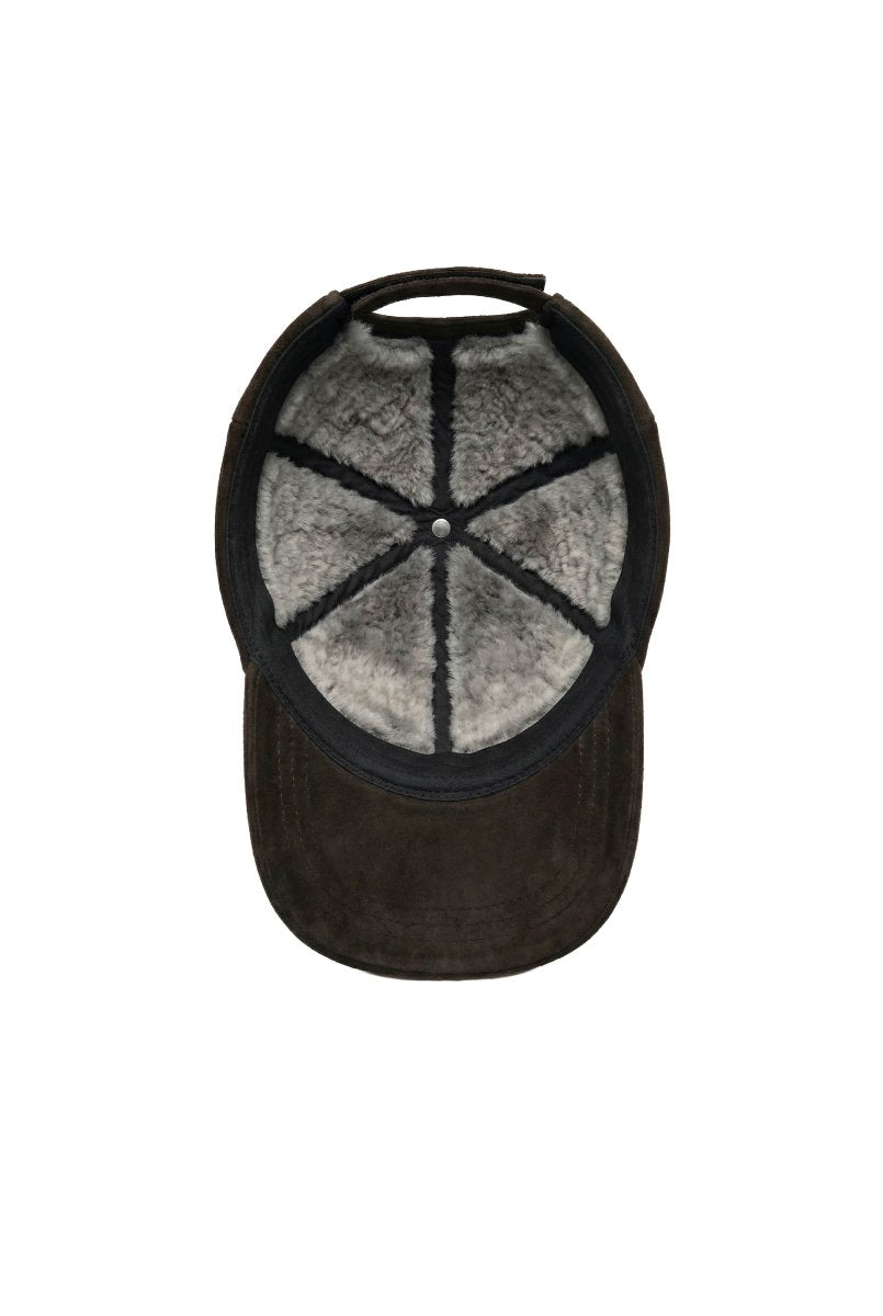 Nez Suede Baseball Cap with Shearling Lining - Brown - Bigardini