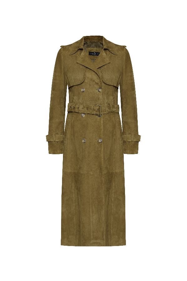 Nia Women’s Suede Trench Coat - Khaki - Bigardini