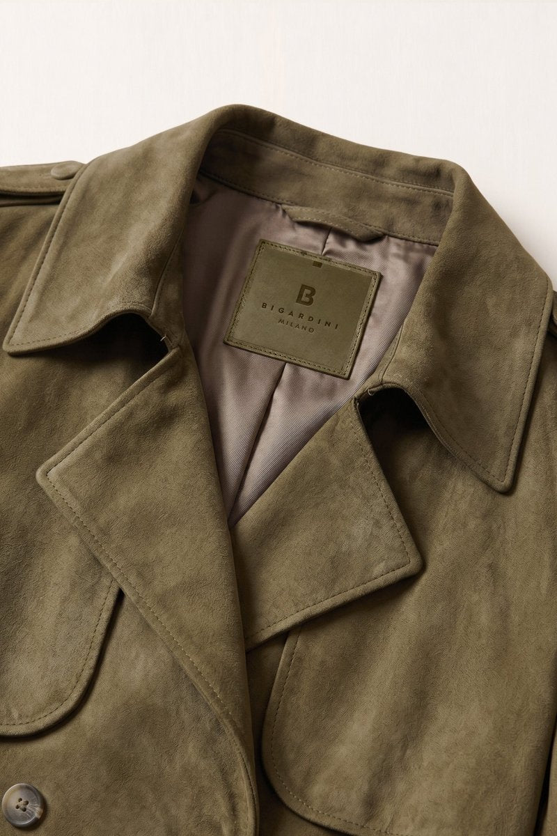Nia Women’s Suede Trench Coat - Khaki - Bigardini