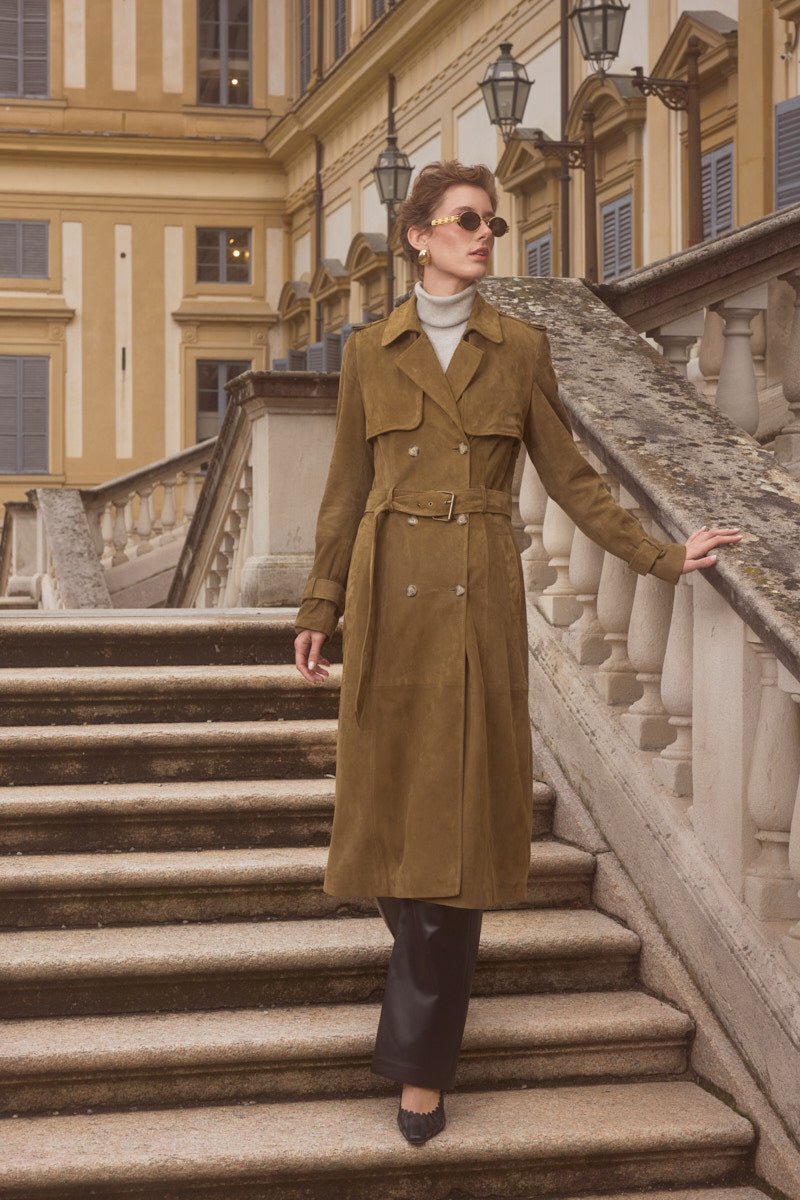 Khaki suede trench coat best sale