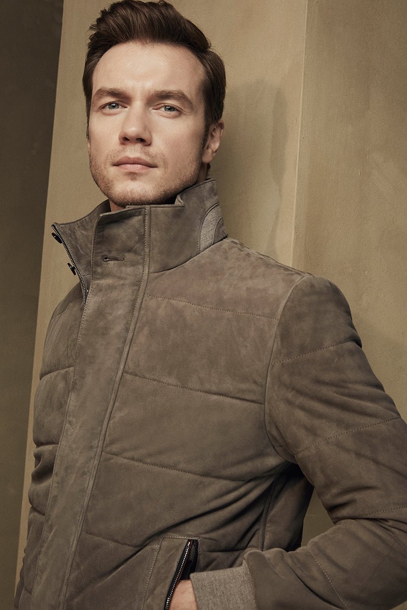 Nicholas Men's Suede Padded Jacket - Ivory Gray