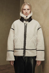 Nora Women's Oversize Reversible Shearling Jacket - Dark Chocolate - Bigardini