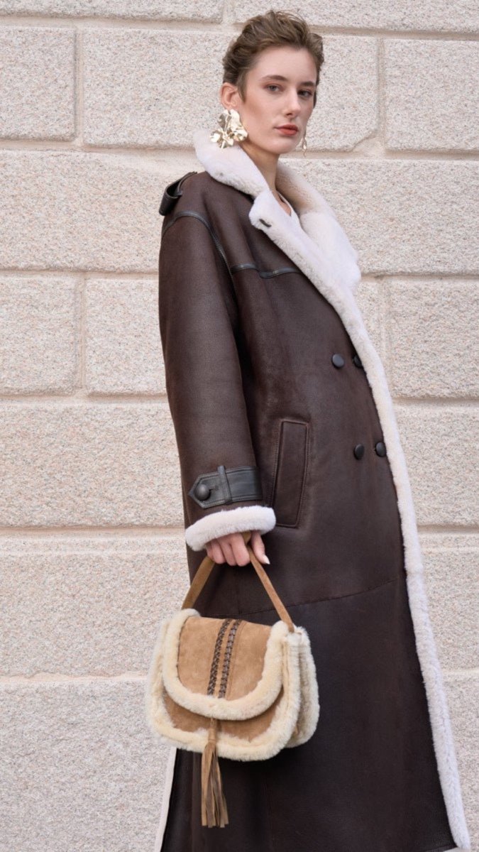 Penelope Women's Oversize Merino Shearling Coat - Dark Chocolate