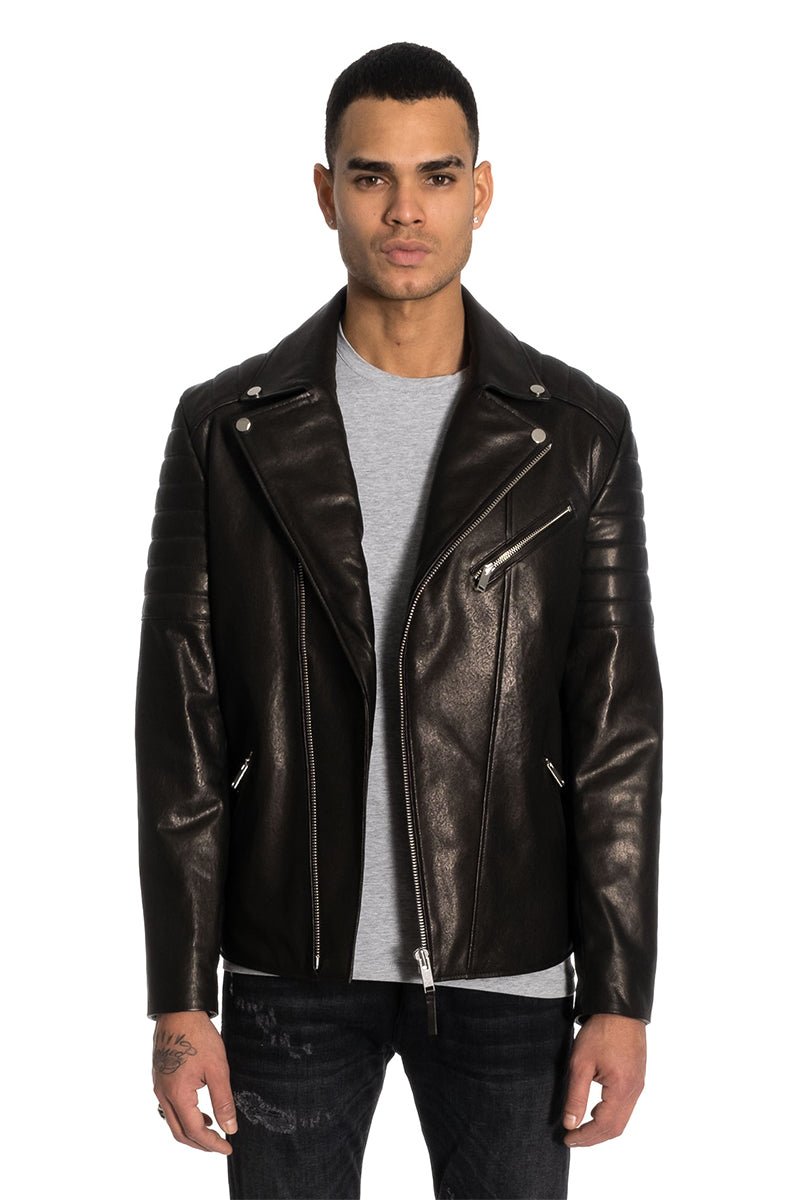 Pierre Men's Leather Biker Jacket - Black - Bigardini