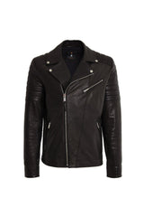 Pierre Men's Leather Biker Jacket - Black - Bigardini