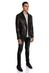 Pierre Men's Leather Biker Jacket - Black - Bigardini