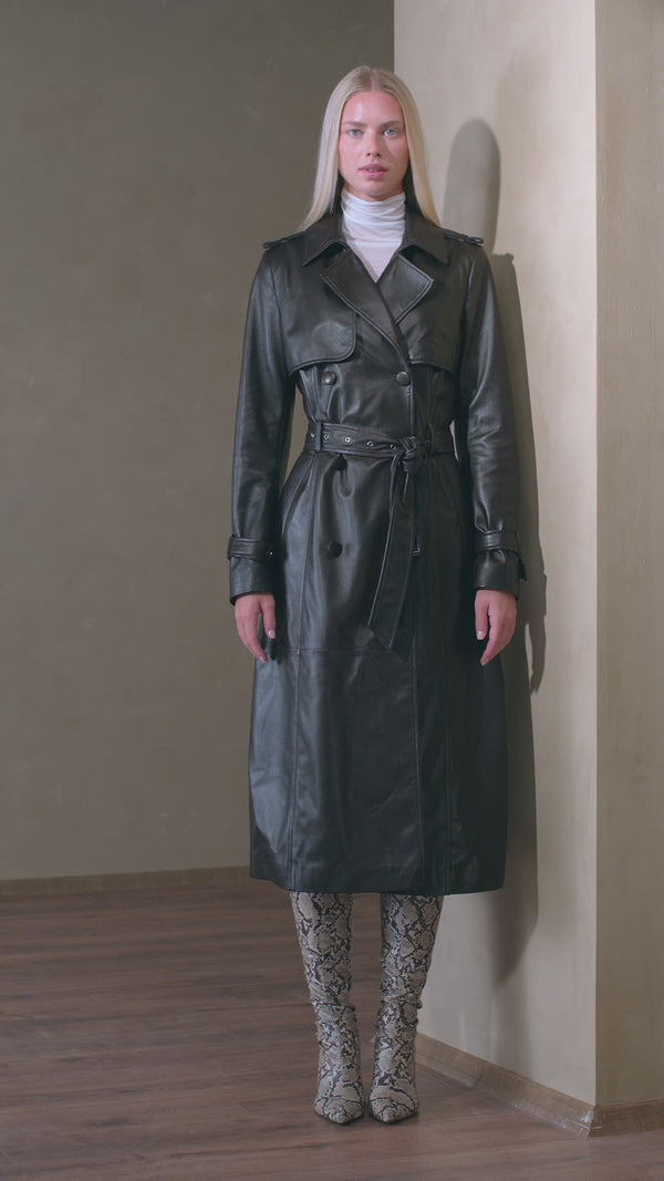 <tc>Victoria Lammfell Leder Trenchcoat Damen - Dunkle Schokolade</tc>