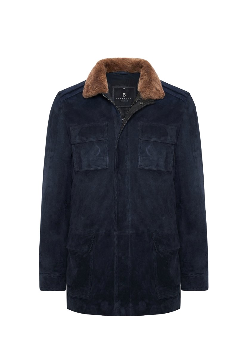 Raul Men’s Suede Safari Jacket - Navy Blue - Bigardini