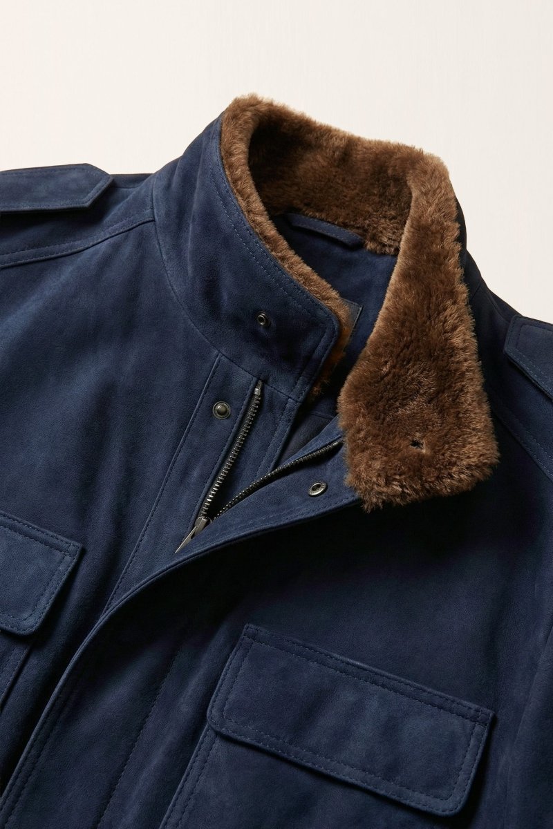 Raul Men’s Suede Safari Jacket - Navy Blue - Bigardini