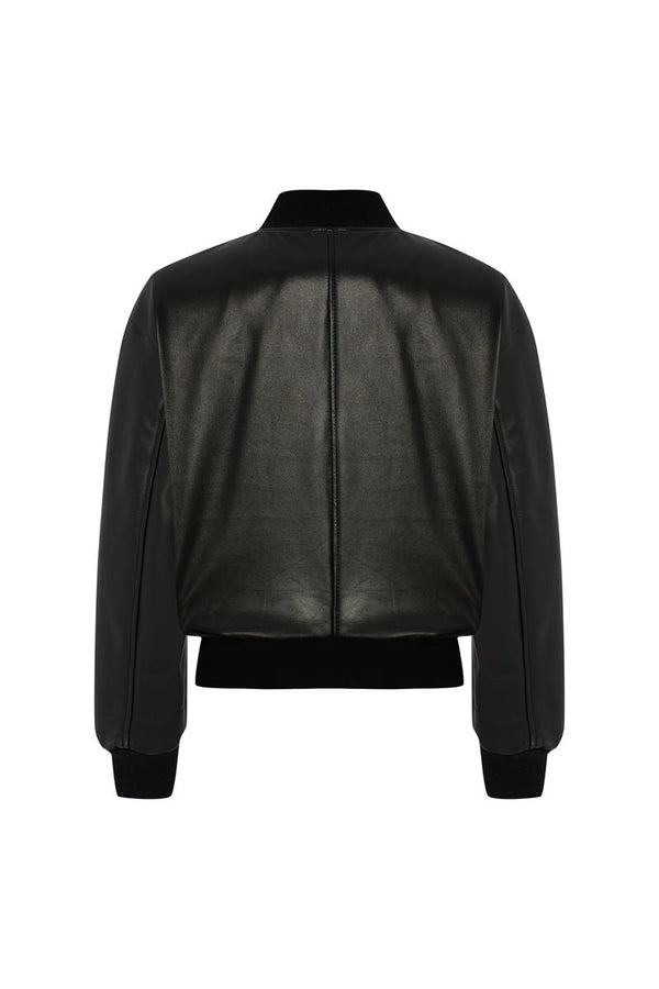 Riki Women's Cropped Bomber Leather Jacket - Black - Bigardini