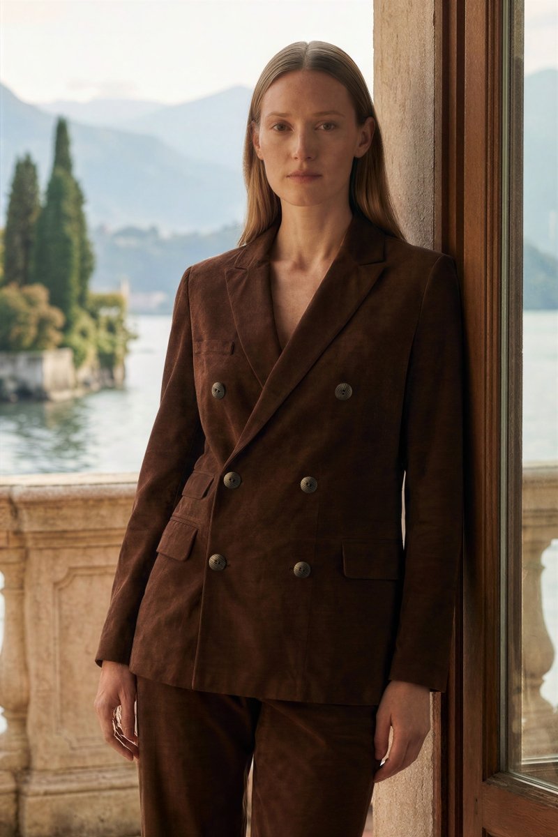 Rina Women's Double - Breasted Blazer Jacket - Milk Brown - Bigardini