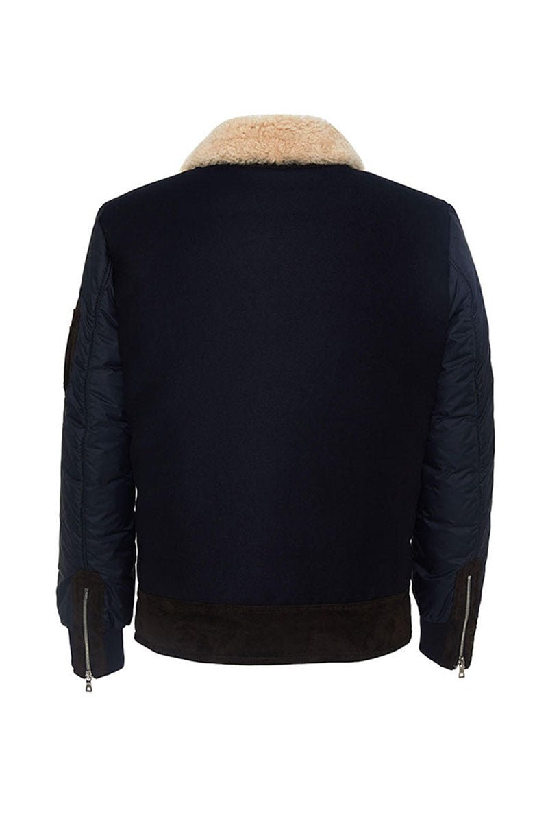 Robert Men's Aviator Wool Jacket - Navy Blue - Bigardini