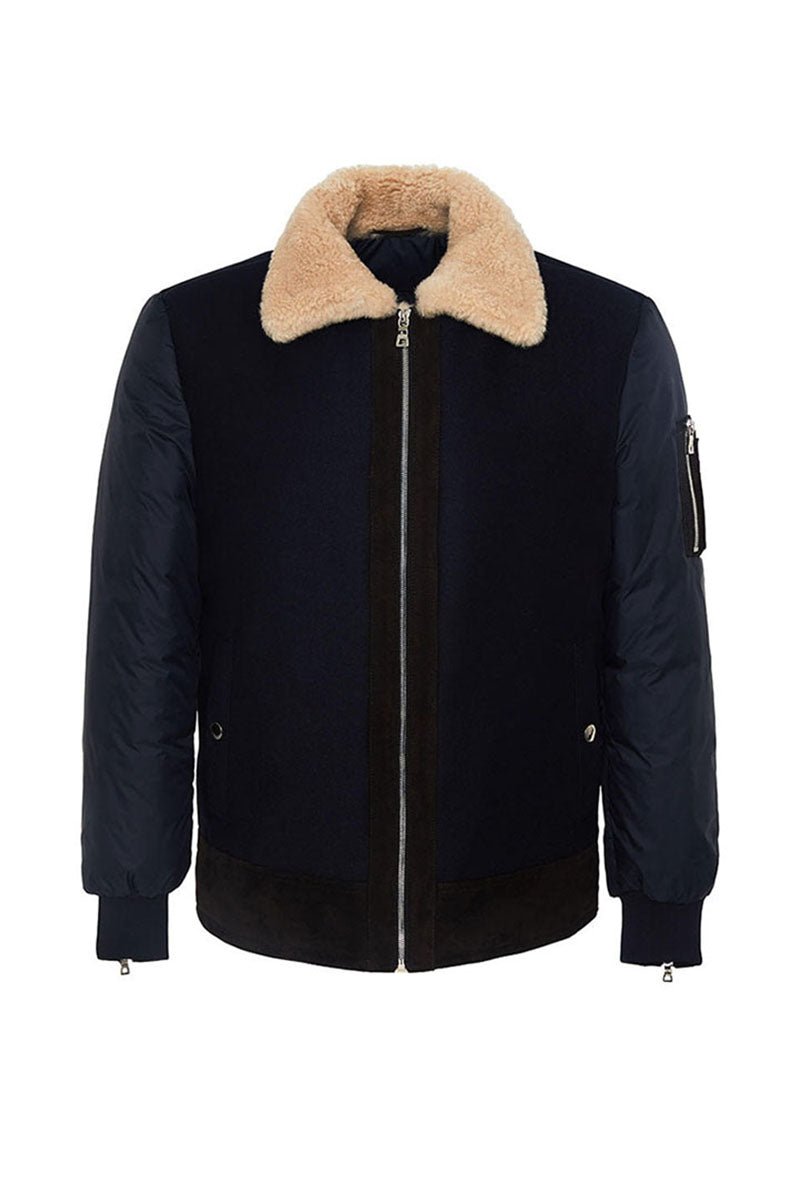 Robert Men's Aviator Wool Jacket - Navy Blue - Bigardini