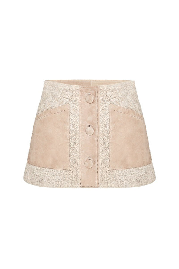 Ruby Women's Teddy Curly Shearling Mini Skirt - Beige - Bigardini