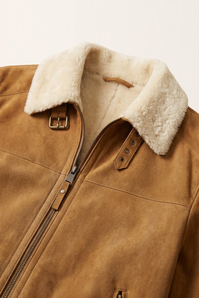 Ryan Men's Shearling Sheepskin Bomber Jacket - Mustard - Bigardini