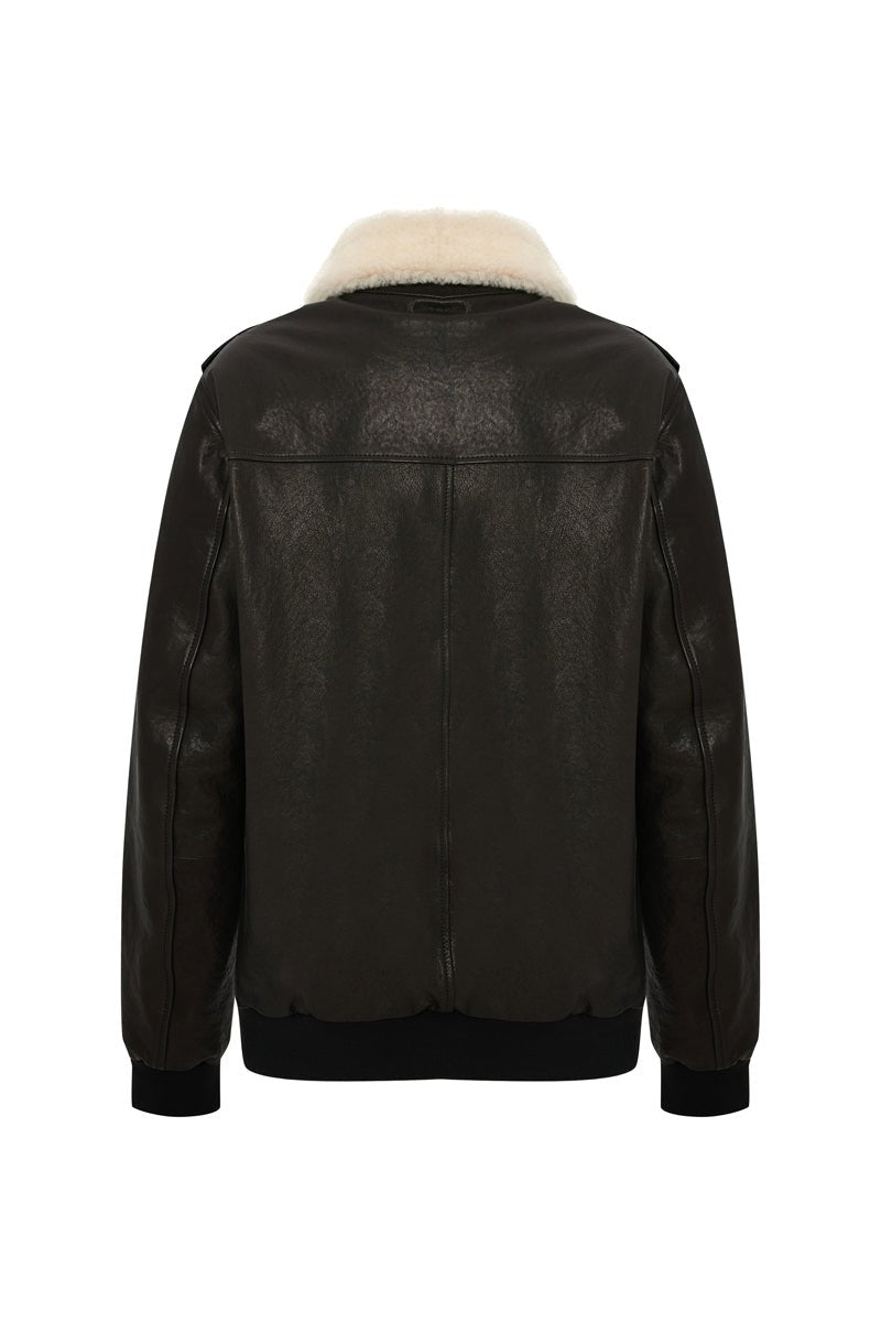 Santo Unisex Aviator Leather Jacket - Black - Bigardini