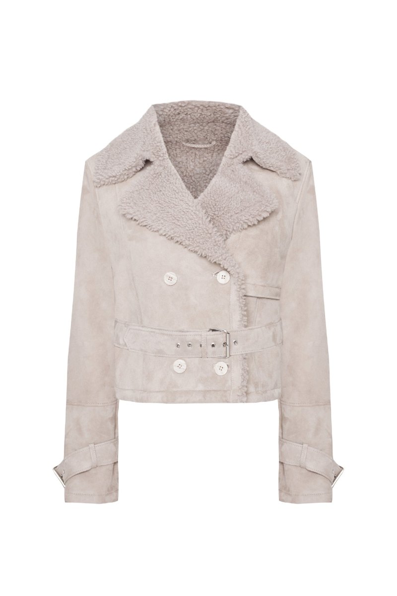 Sara Women's Curly Shearling Jacket - Rhino Gray - Bigardini