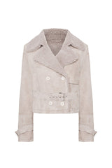 Sara Women's Curly Shearling Jacket - Rhino Gray - Bigardini